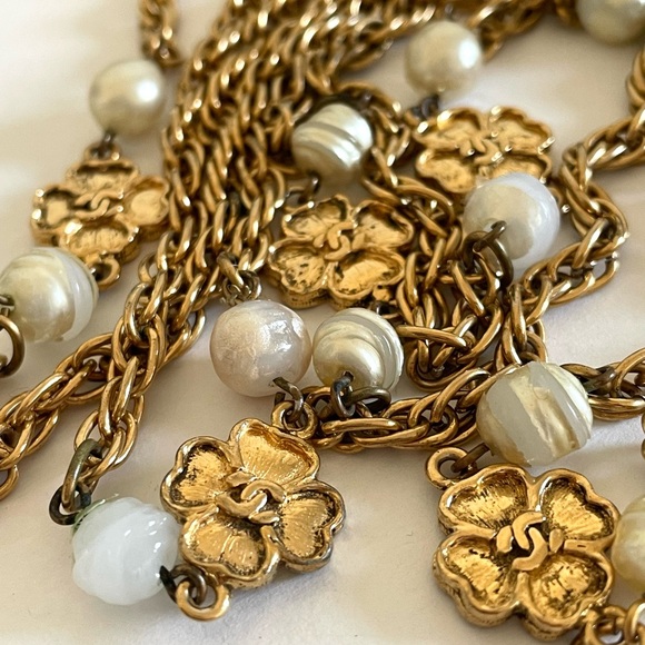 CHANEL Gold Long Necklace with Faux Pearls - Picture 14 of 16